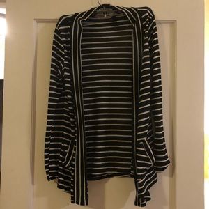 Black and white striped open front sweater